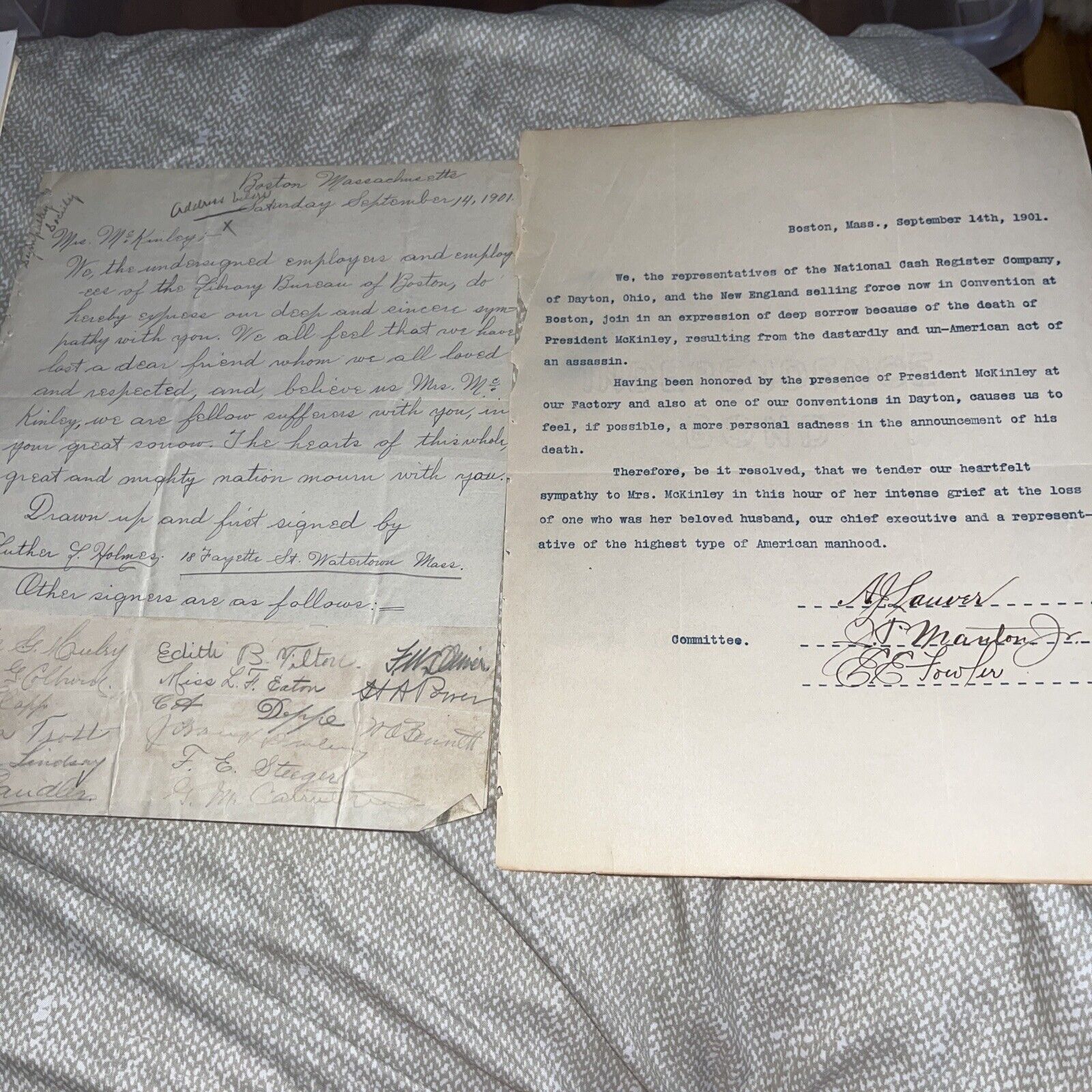 National Cash Register Company Letter: President McKinley Assassination & Visit