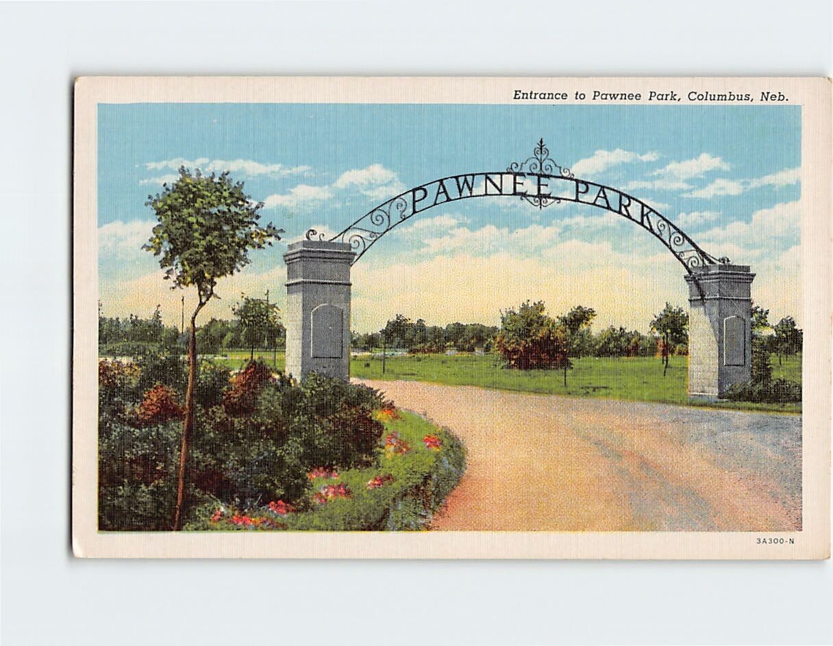 Postcard Entrance to Pawnee Park, Columbus, Nebraska