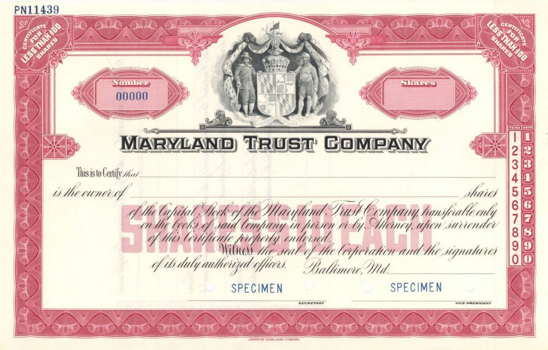 Maryland Trust Co. - Specimen Stock - Specimen Stocks & Bonds