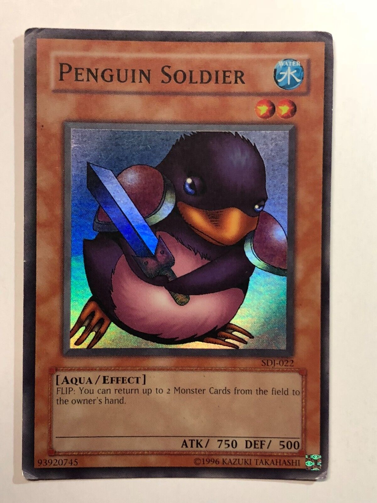 Yugioh Card **Penguin Soldier**  Super Rare - SDJ-022 - Holo -  Actual Scans