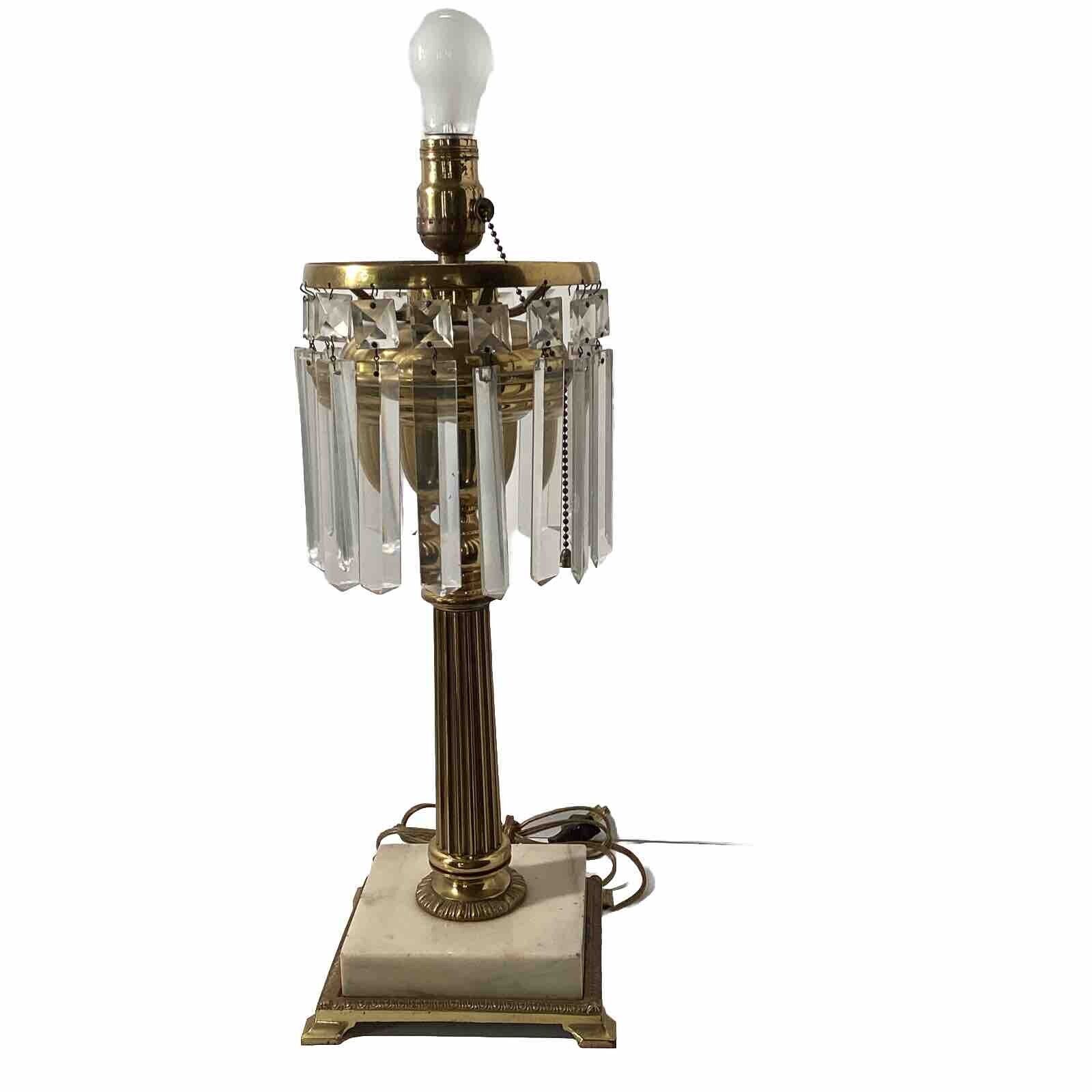 Vintage Hollywood Crystal Brass And Marbel Statement Lamp Mid 19Th Century
