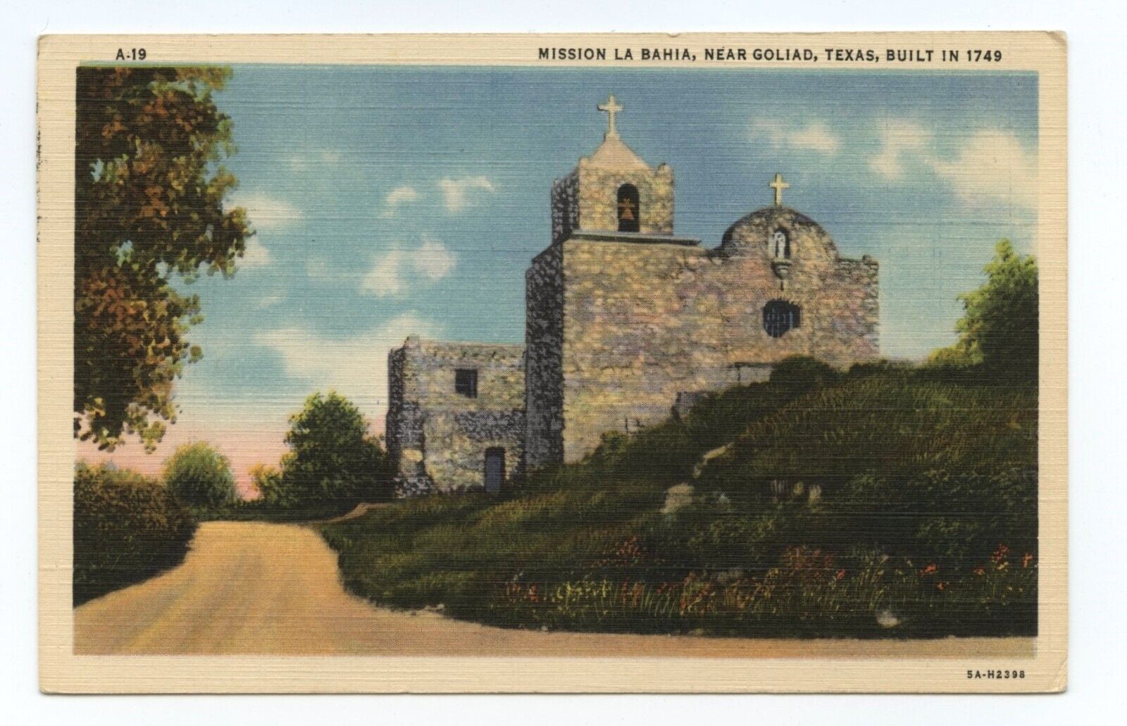 La Bahia Mission Goliad Texas Linen Postcard