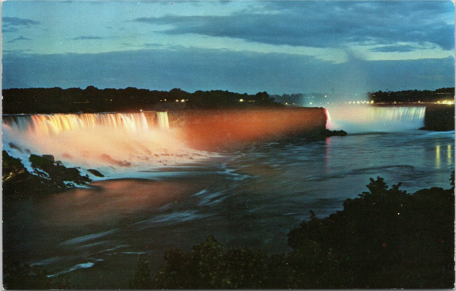 Illuminated view of Niagara Falls   New York postcard
