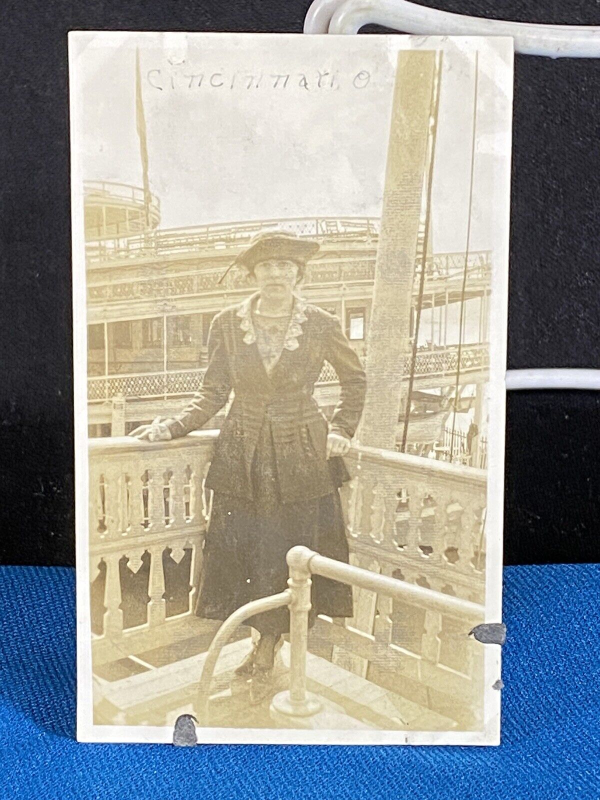 Well Dressed Woman Riverboat Cincinnati Ohio Antique 1919 Snapshot Photo