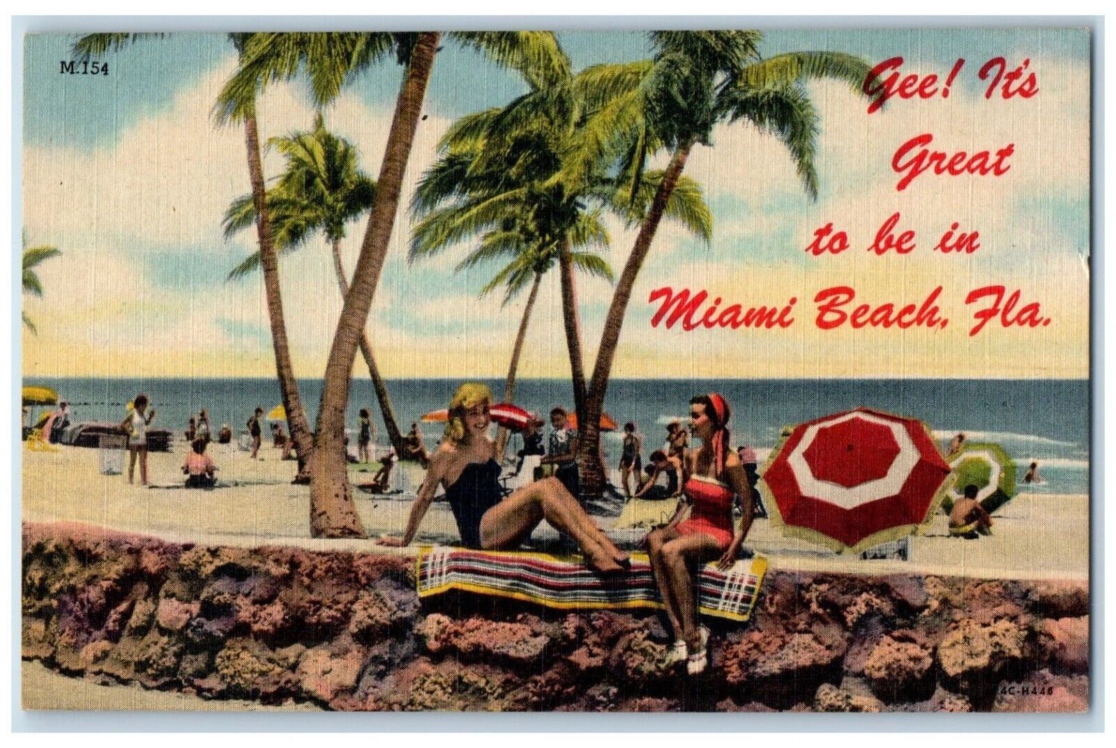 c1940 Gee Its Great To Be Miami Beach Sun Bathing Florida FL Vintage Postcard