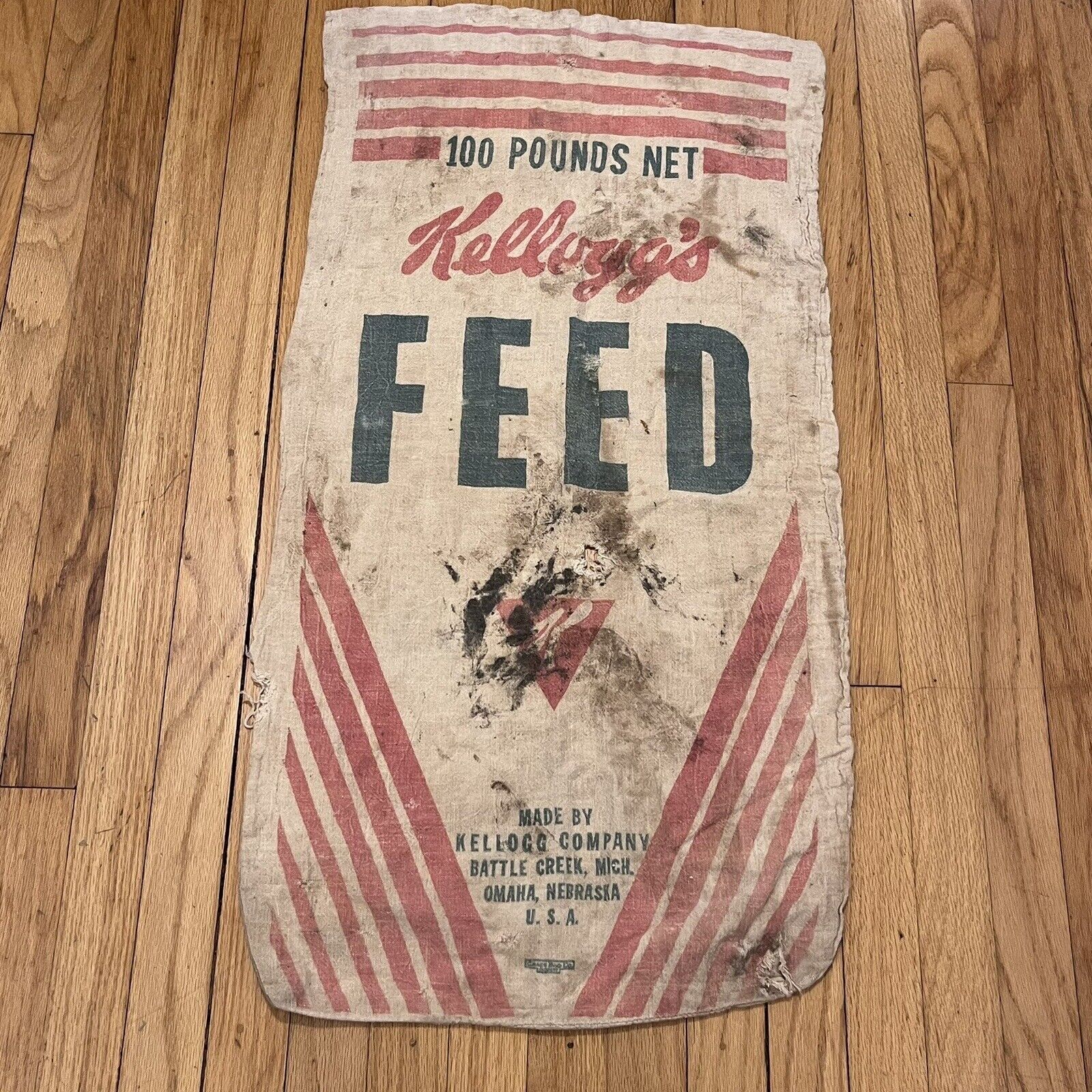 Kellogg’s Feed Grain Sack 17x36 100 Lb Battle Creek Michigan Omaha Nebraska AsIs