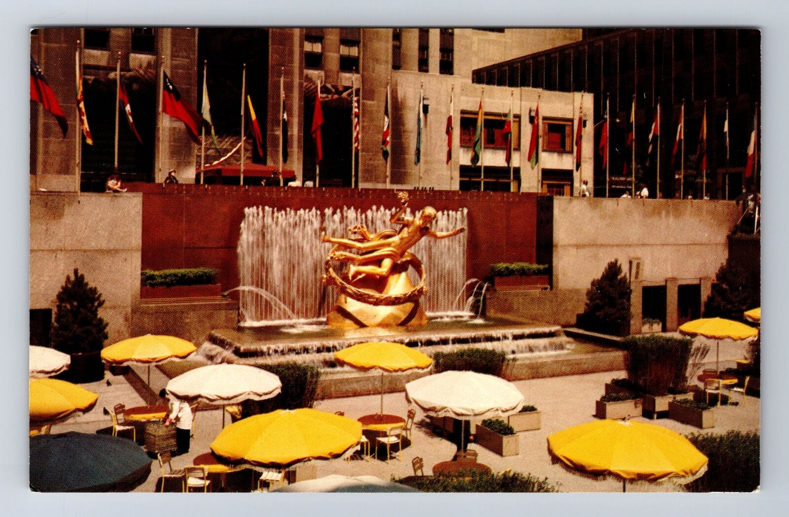 New York City, Rockefeller Plaza, Sunken Gardens, Prometheus Vintage Postcard