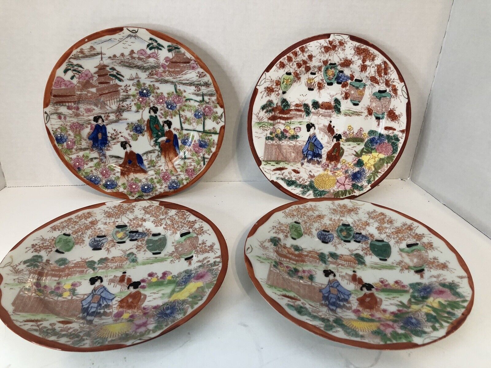 4 Vintage Japanese Asian Textured Porcelain Ware 8.25\