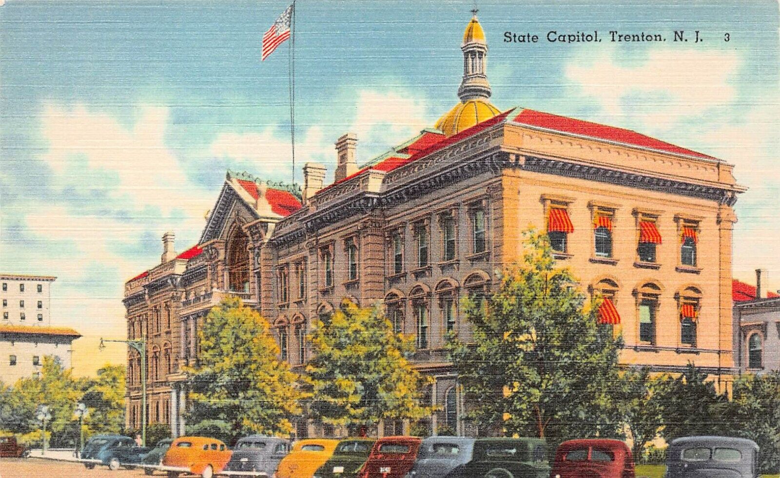 Trenton NJ New Jersey State Capitol House Senate Patriotic Flag Vtg Postcard B5