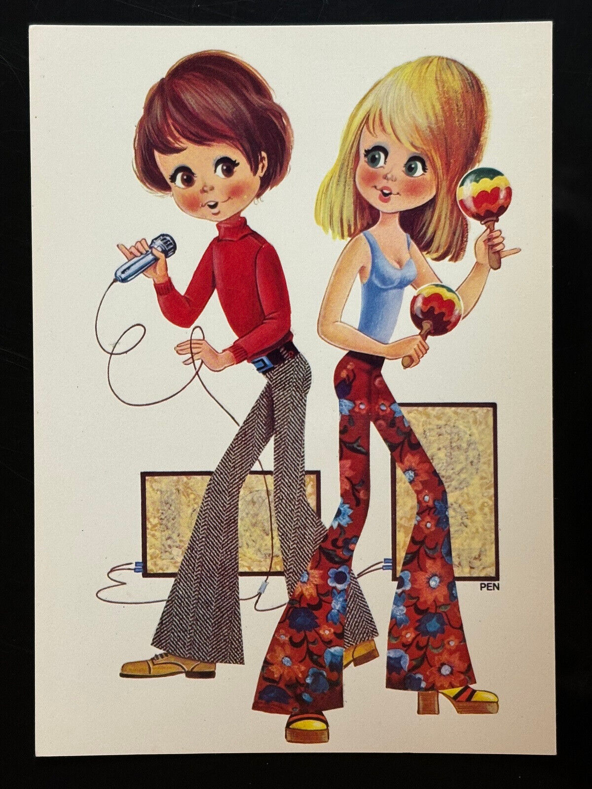 1960\'s Big Eyed Mod Kids Singing Dancing Lee Teenagers GoGo Vintage PEN Postcard