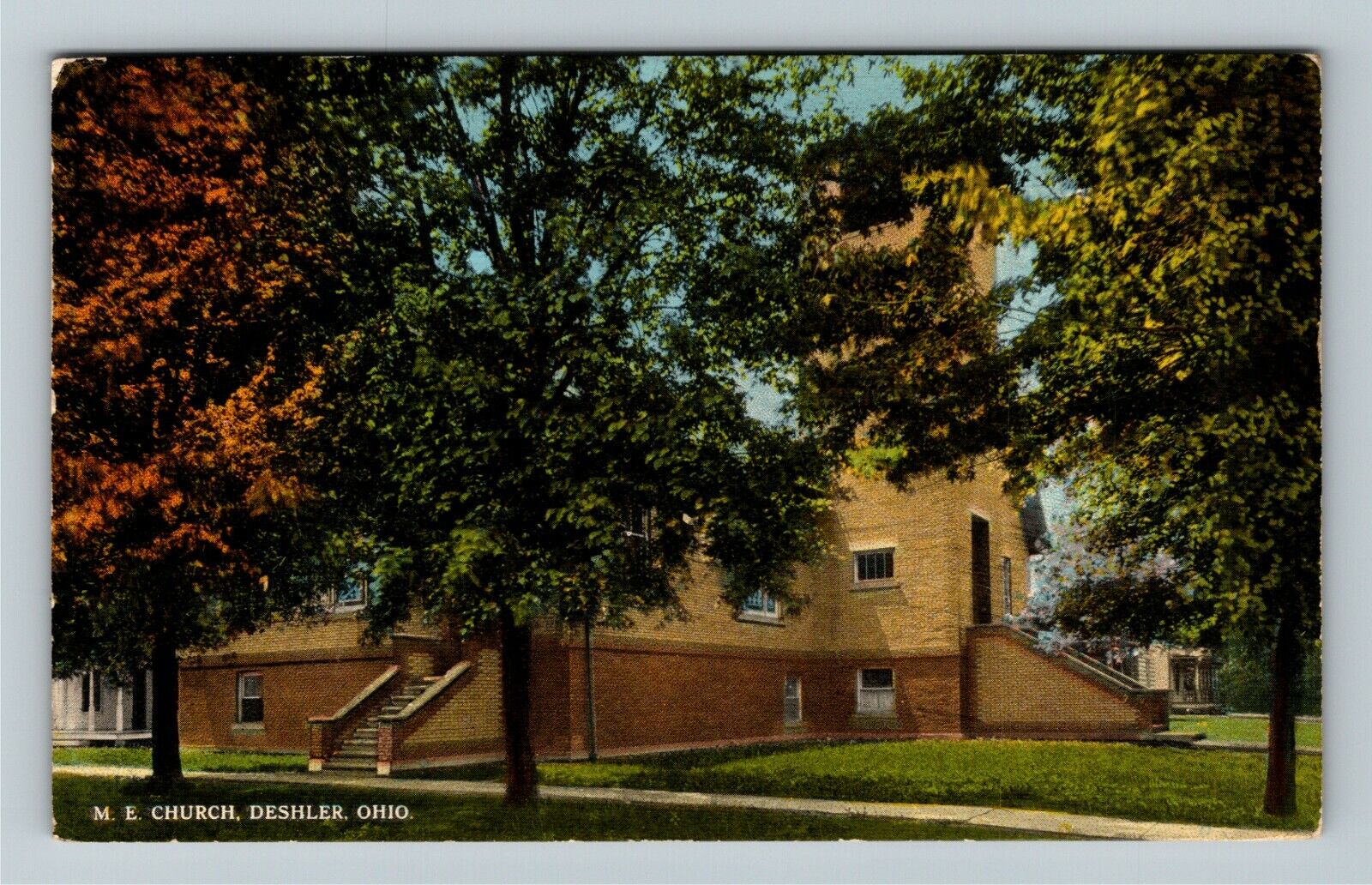 Deshler OH-Ohio, M.E. Church, Religion, Exterior, Autumn, Vintage Postcard