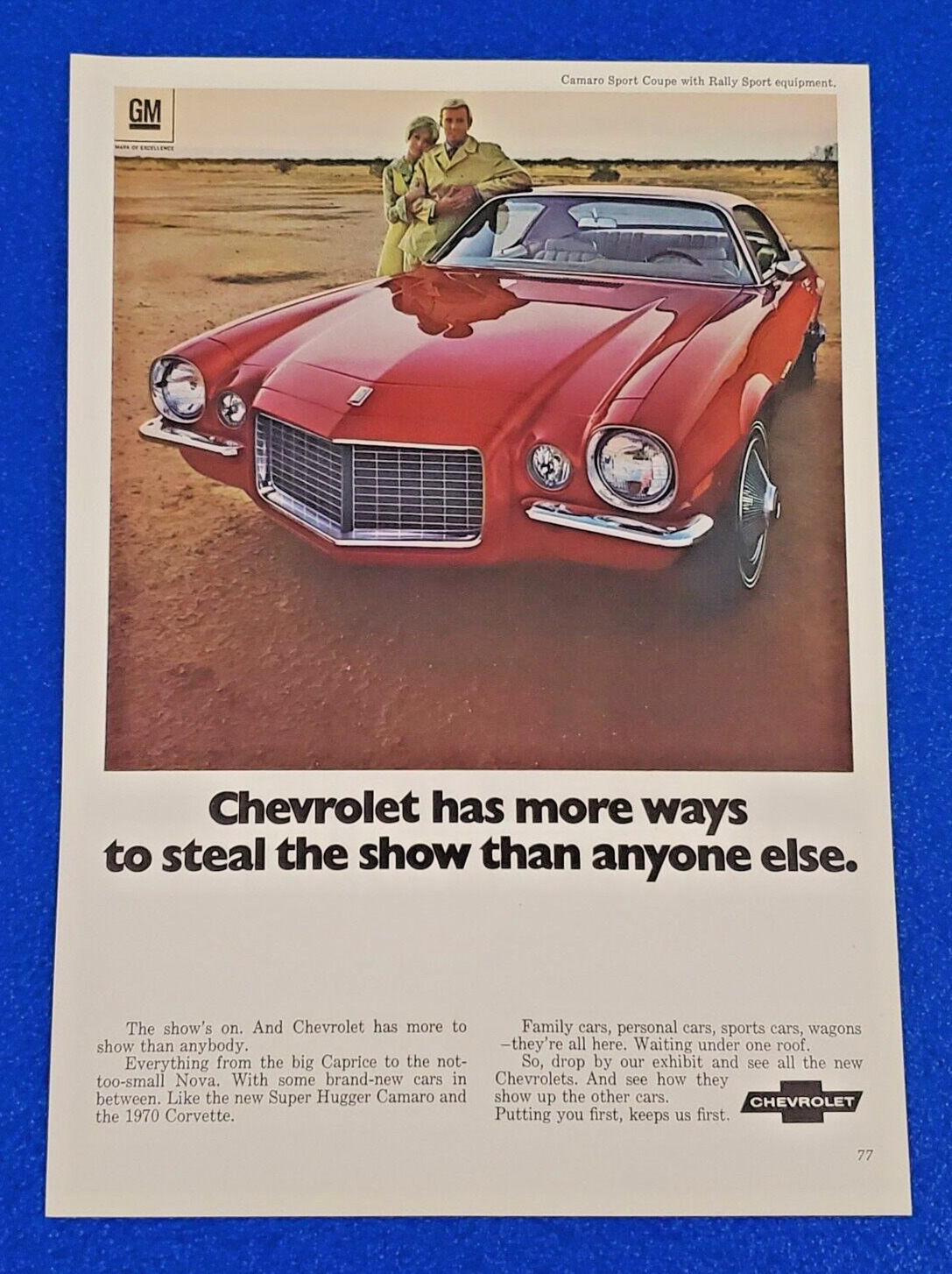 1970 CHEVY CAMARO ORIGINAL PRINT AD 350 V8 4-SPEED CHEVROLET SHIPS FREE (RED)