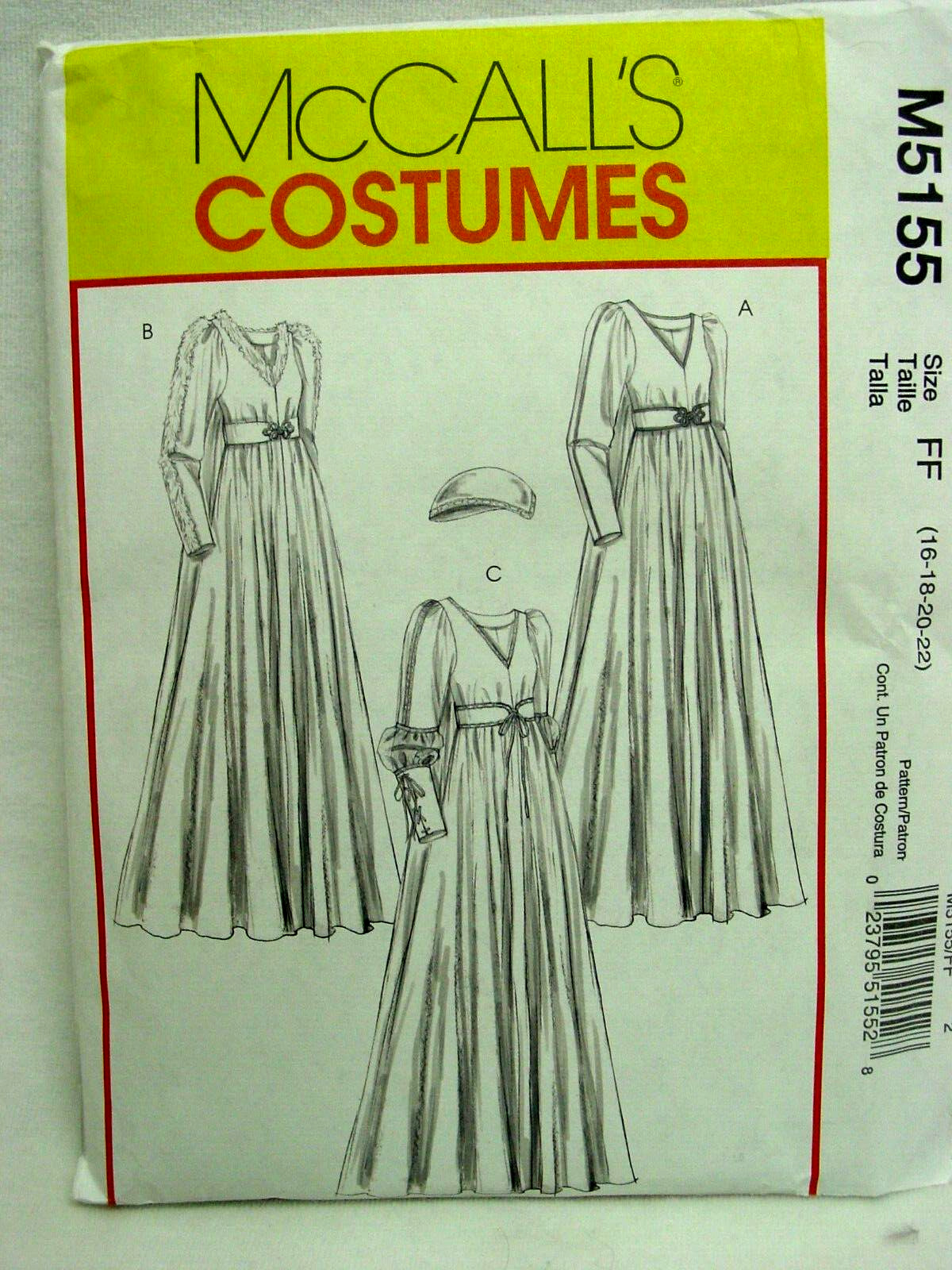 McCall's Misses' Petite Renaissance Costume Pattern M5155 Size 16-22 UNCUT