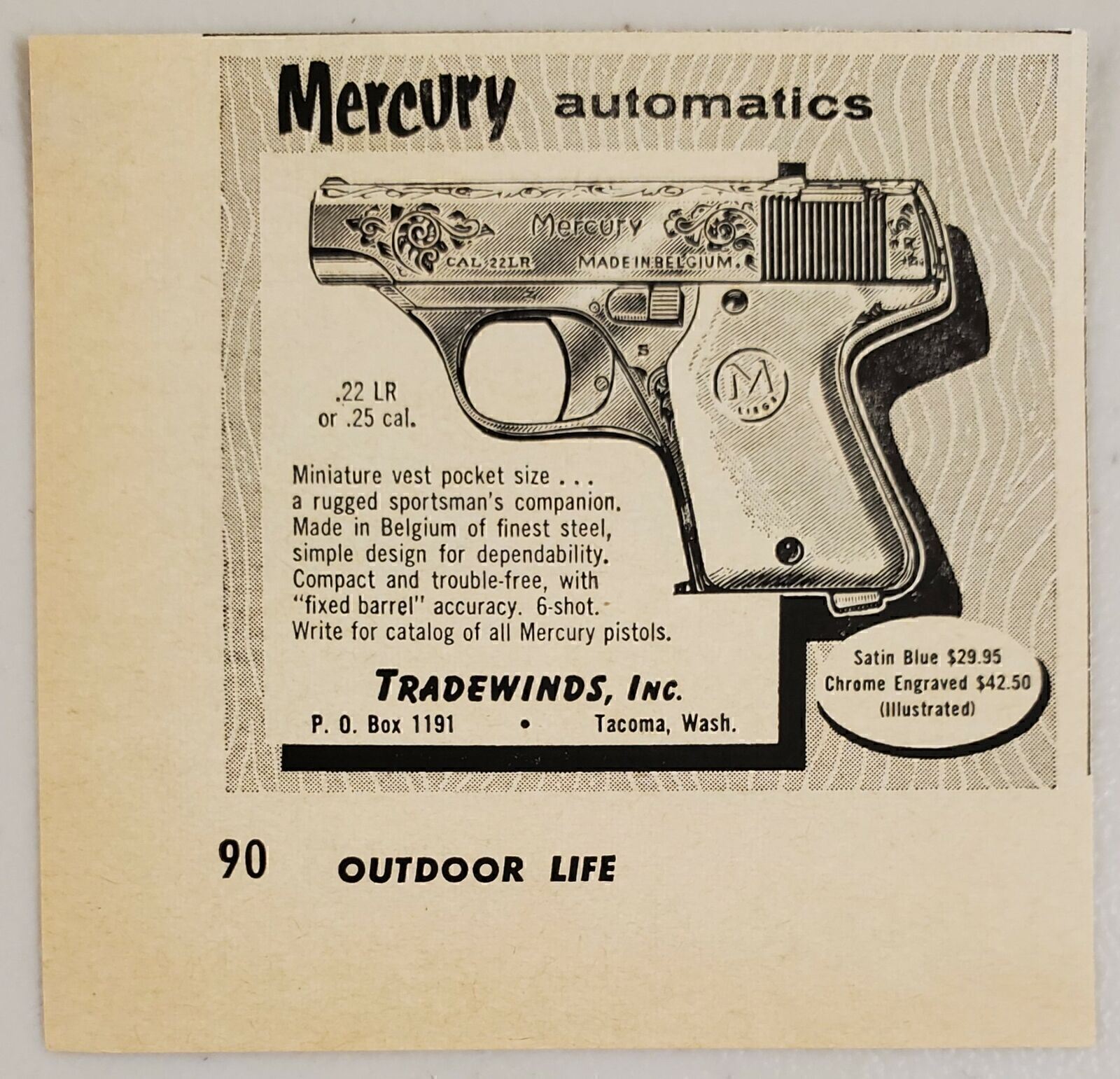 1959 Print Ad Mercury Automatics .22 LR & .25 Cal. Pistols Tradewinds Tacoma,WA