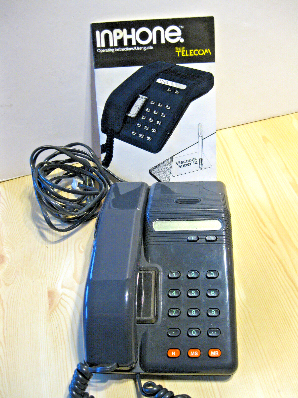 British Telecom Vintage 1980\'s Landline Phone From UK Viscount Super 12 + Manual