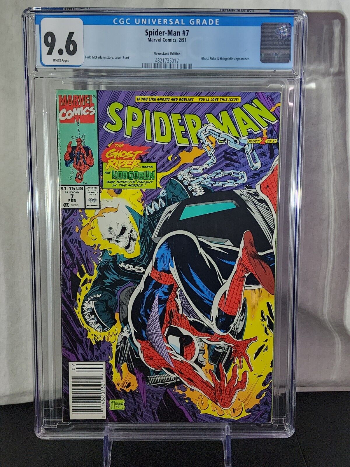 🔑🔥🔥 RARE Newsstand Spider-Man 7 CGC 9.6 1991  Ghost Rider Hobgoblin 735017
