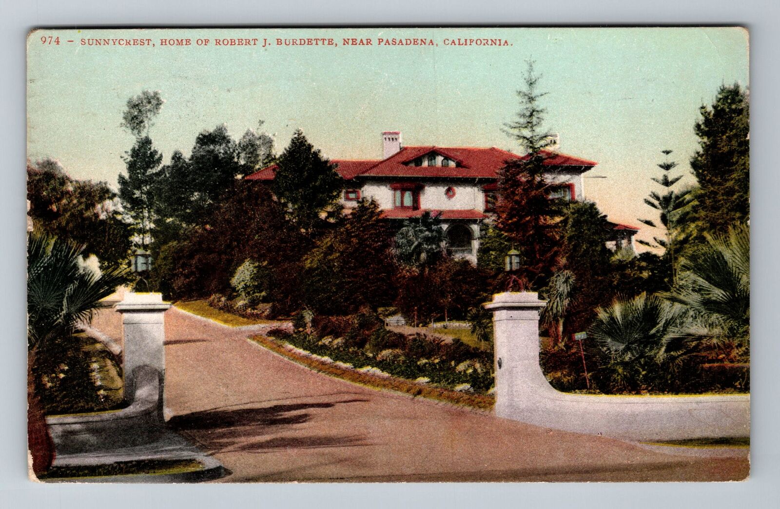 Pasadena CA-California, Sunnycrest, Home Burdette, c1909 Vintage Postcard