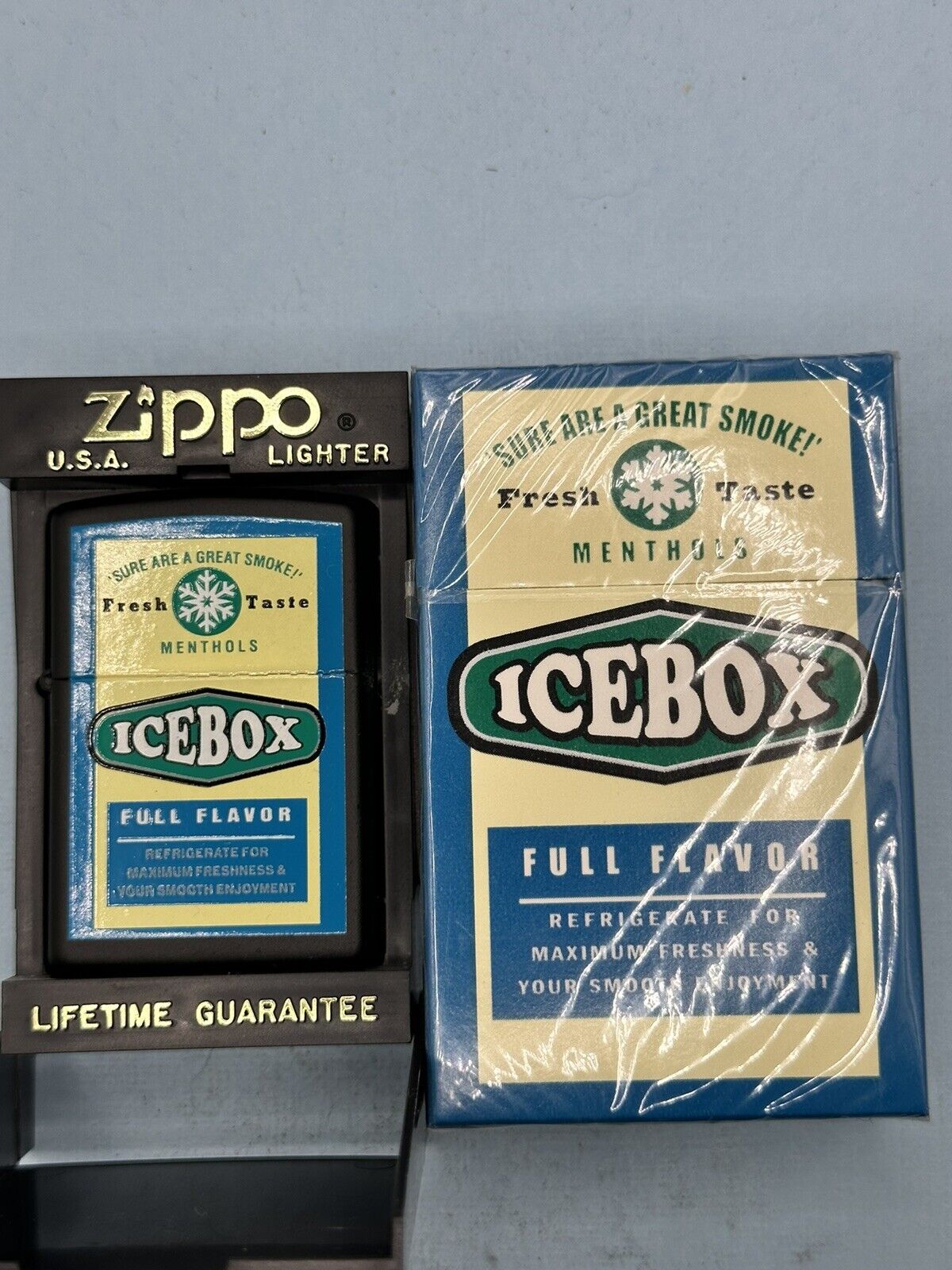 1997 Icebox Menthols Black Matte Zippo Lighter NEW & Collectible Pack Empty