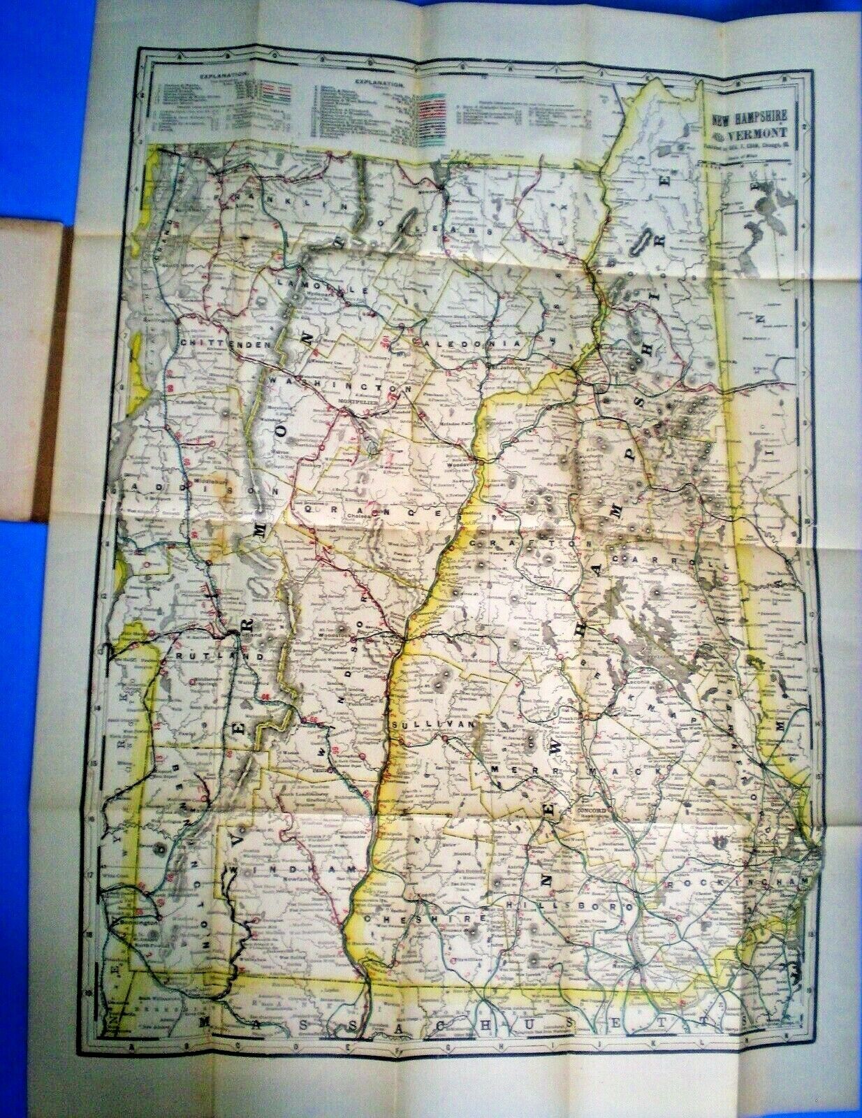 c1900 VERMONT & N.H. MAP ~ RAILROAD SYSTEM ~ SHIPPER\'S GUIDE ~ BUSINESS INDEX 