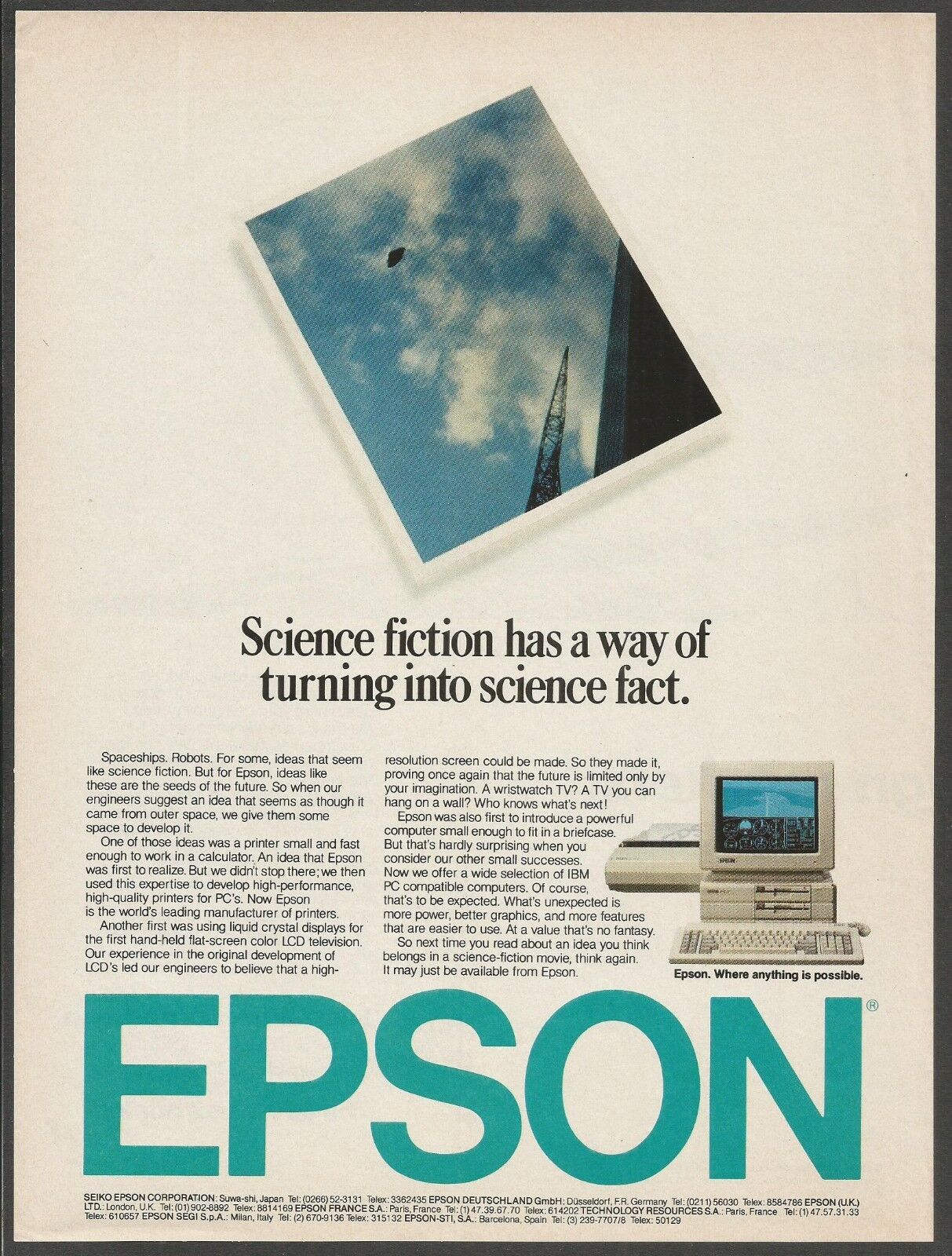 EPSON computers- Science fiction turns into science fact -1986 Vintage Print Ad
