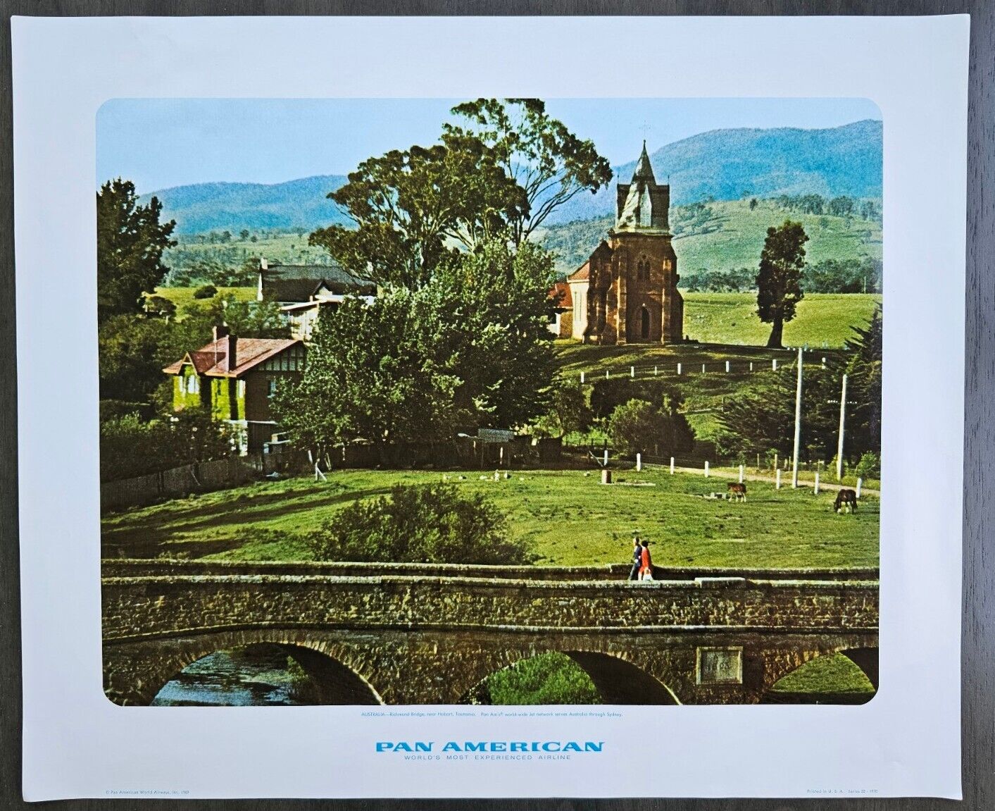 Vintage Poster Pan Am Worldwide Jet Australia Richmond Bridge Series 22 - 1970
