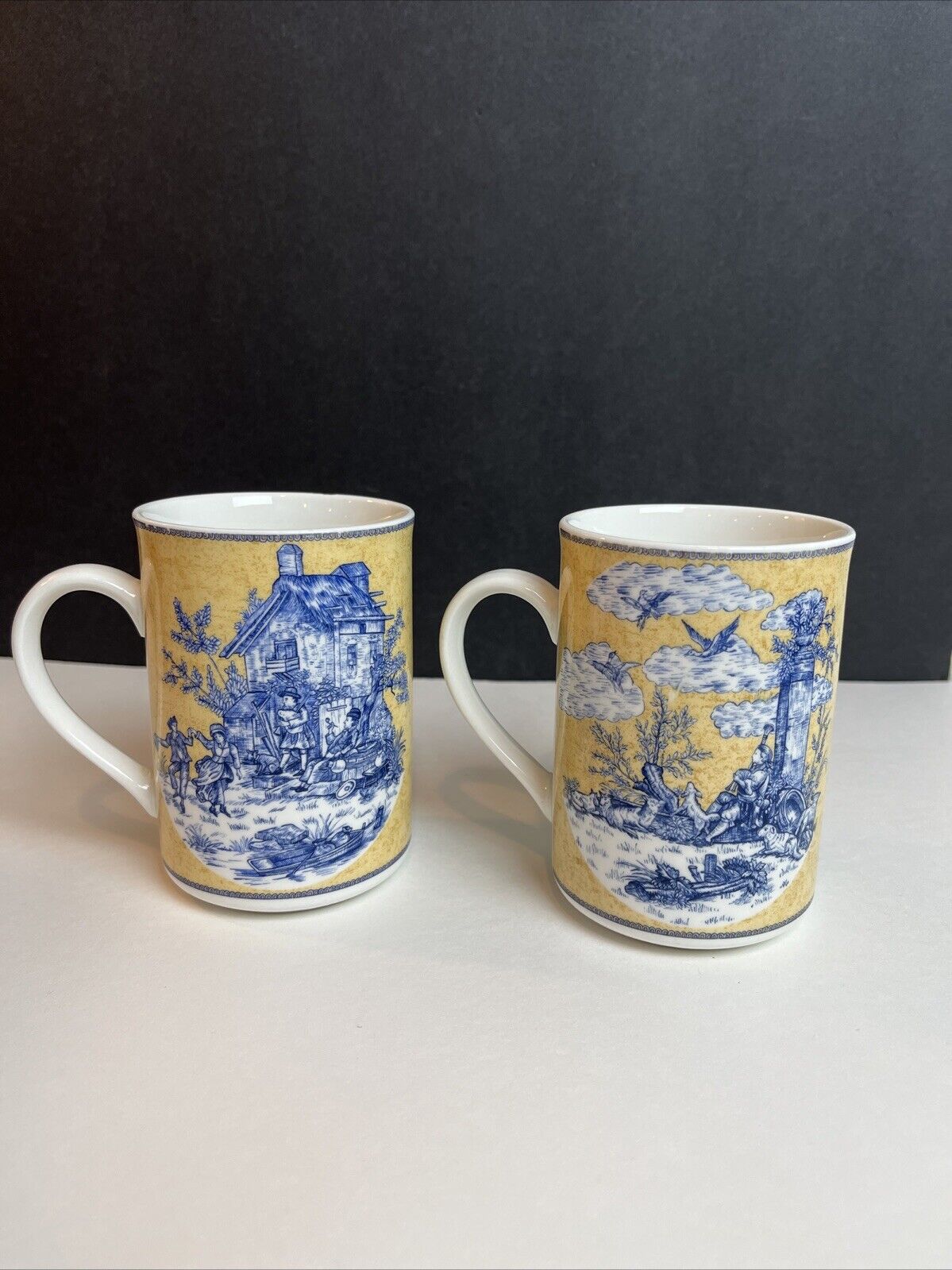 Set Of 2 American Atelier ENGLISH TOILE Porcelain Coffee Mug Print 5076