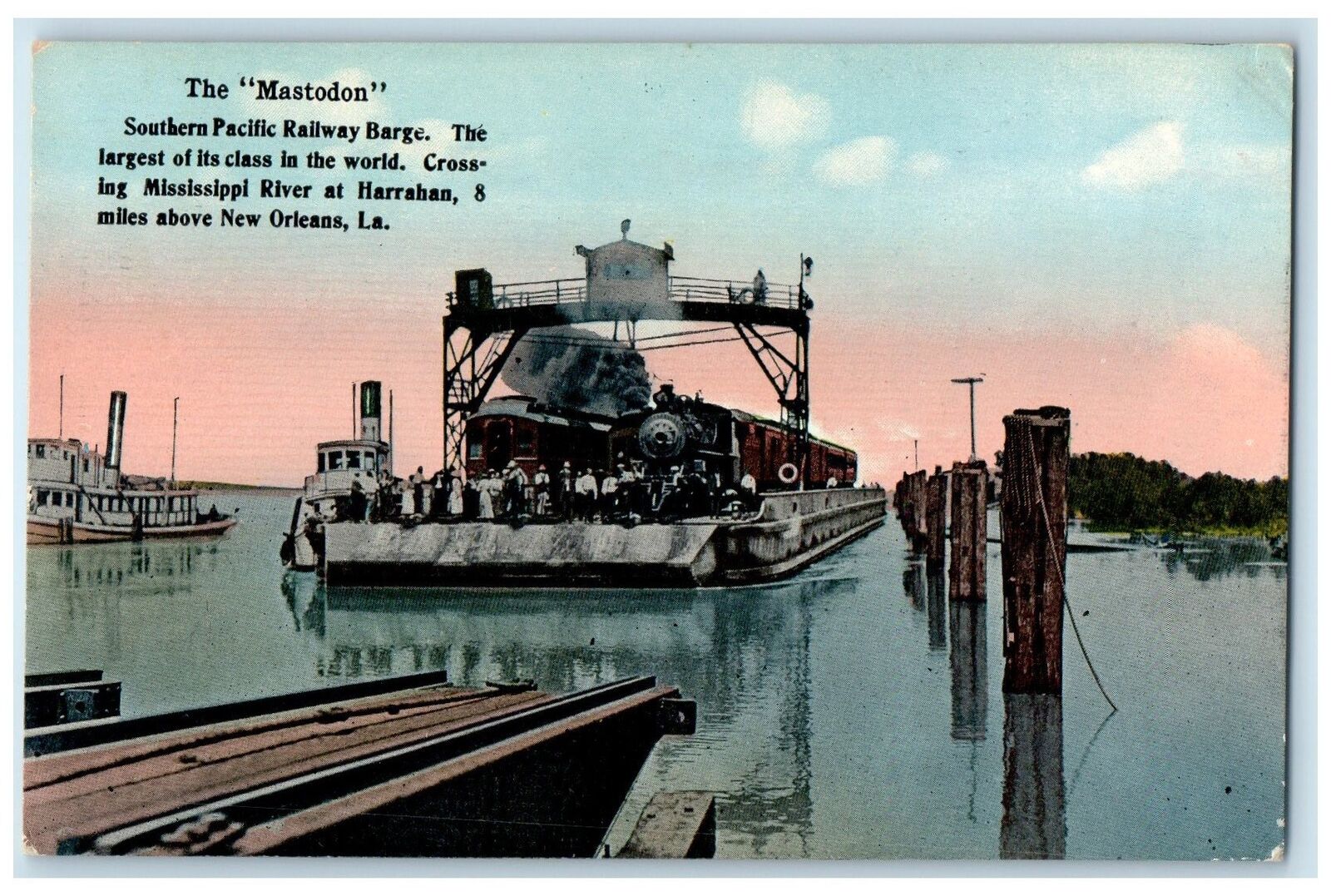 c1910s The Mastodon Pacific Railway Barge New Orleans Louisiana LA Boat Postcard