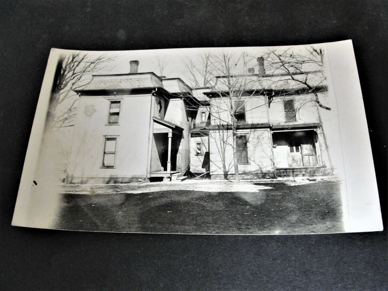 Outside View of Houses Exterior- Real Photo Postcard-Stamp Box-AZO (1904-1918). 