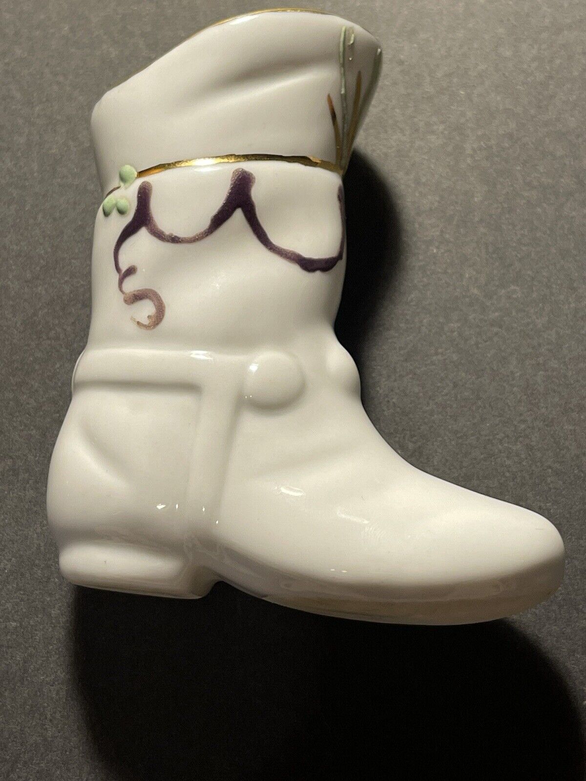 Vintage White Porcelain Miniature Shoe Western Cowboy Boot