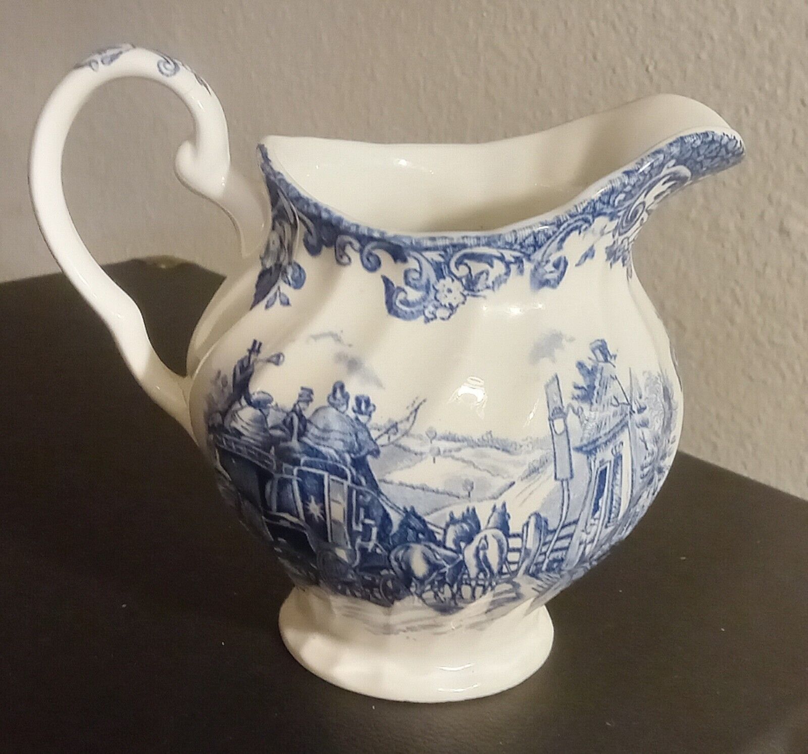Vintage Johnson Brothers Coaching Scenes Creamer Pitcher Blue & White 