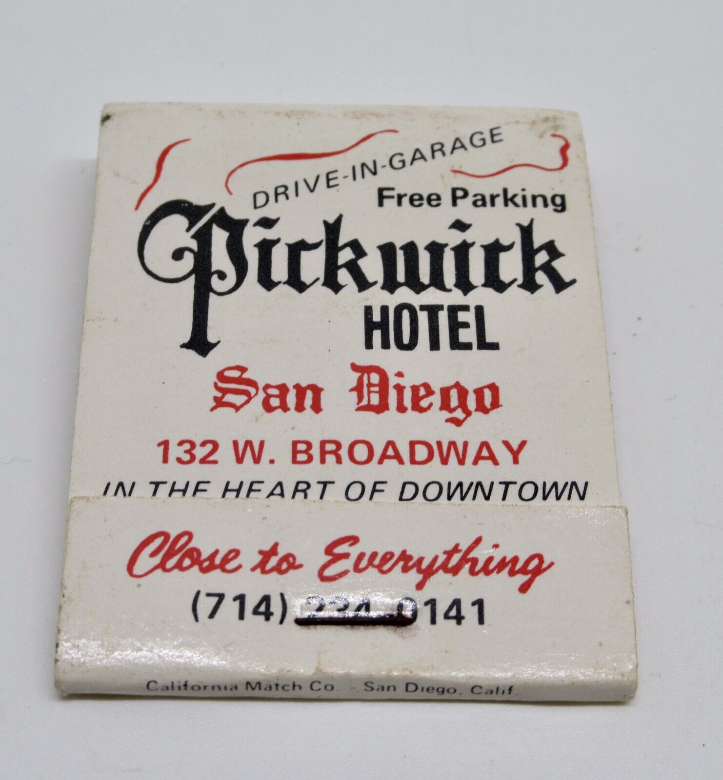 Pickwick Hotel San Diego Downtown 132 W. Broadway California FULL Matchbook