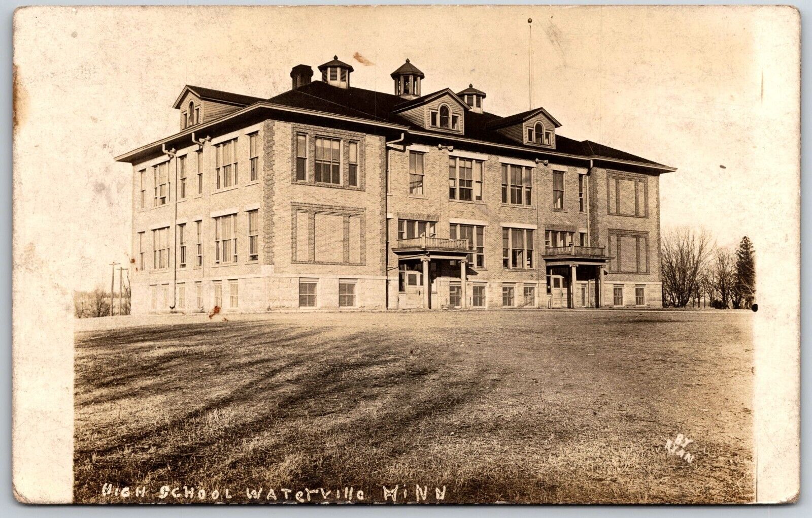 Waterville Minnesota Mn Real Photo RPPC Postcard 1946 High School PM 1914
