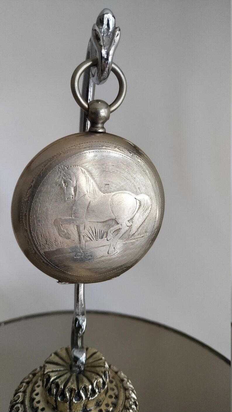 1800s Vintage pocket watch Porcelain Dial Watch Horse Figure Watch 19th century