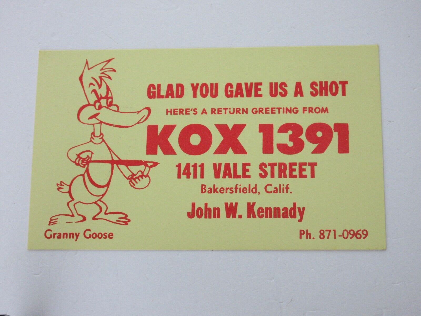 Vintage CB Radio QSL Postcard Card - KOX 1391 - Bakersfield CA -