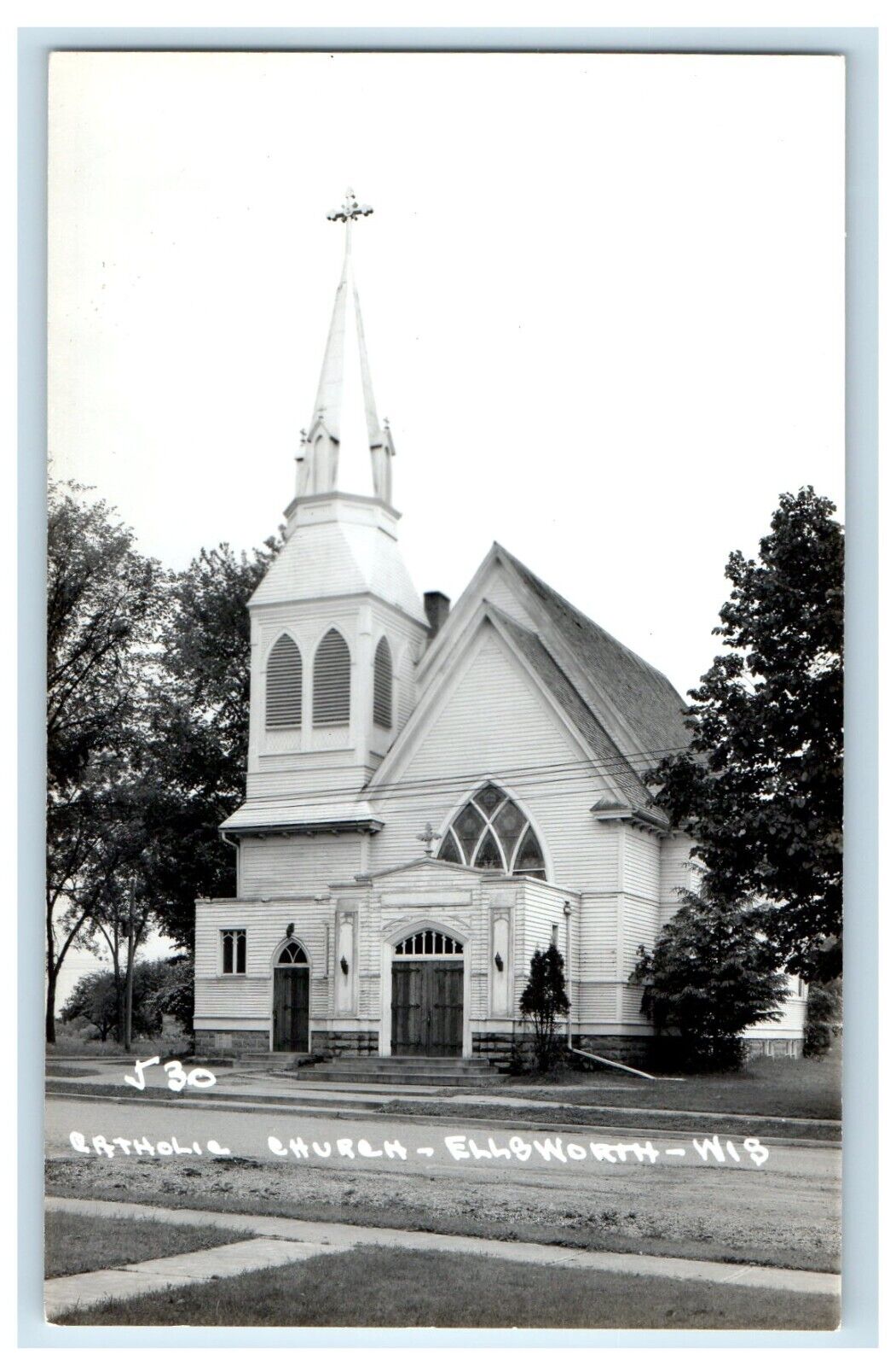 c1940\'s Catholic Church Ellsworth Wisconsin WI RPPC Photo Vintage Postcard