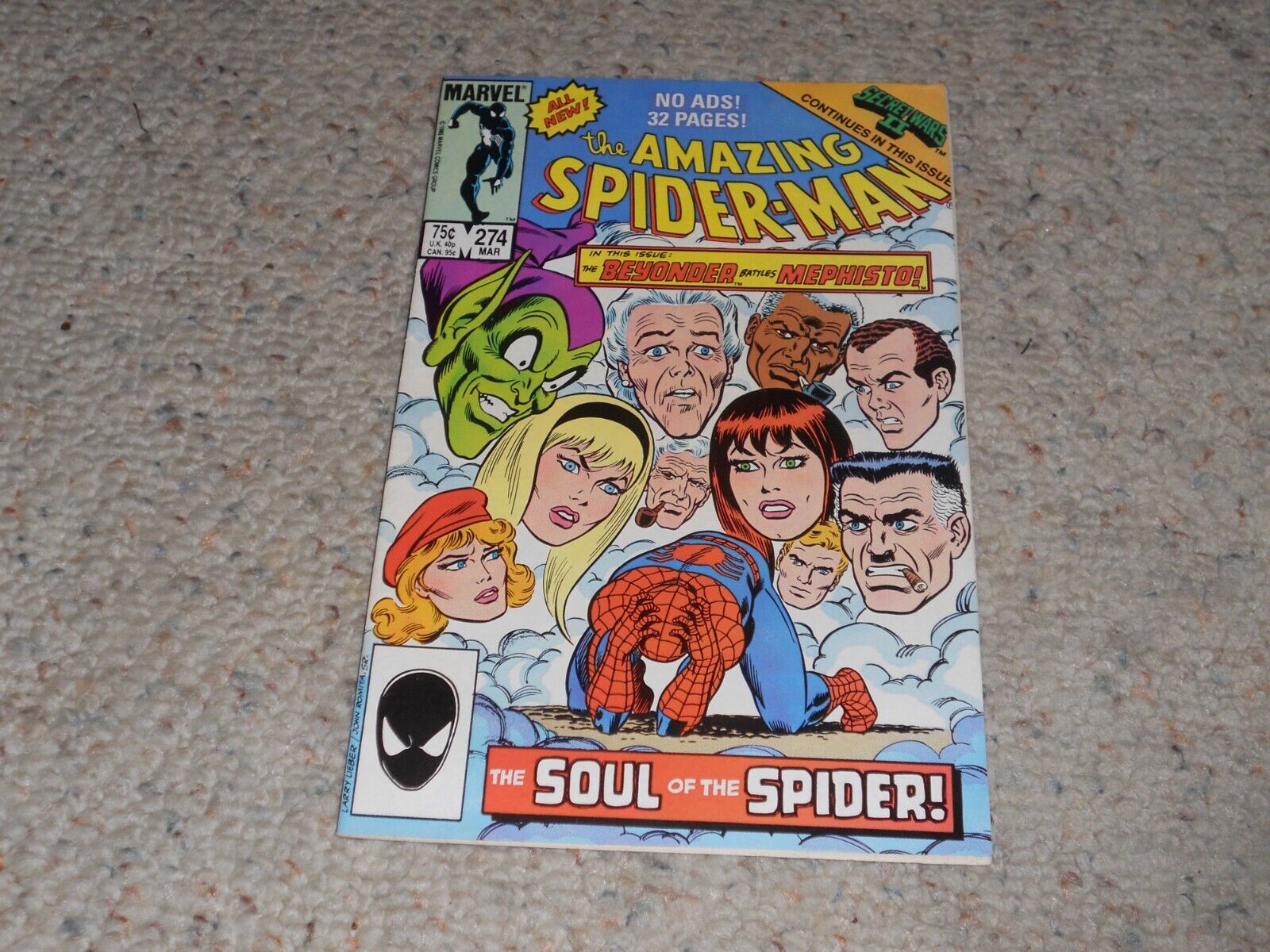 1986 The Amazing Spider-Man Marvel Comic Book #274-Green Goblin Gwen Stacy-Nice