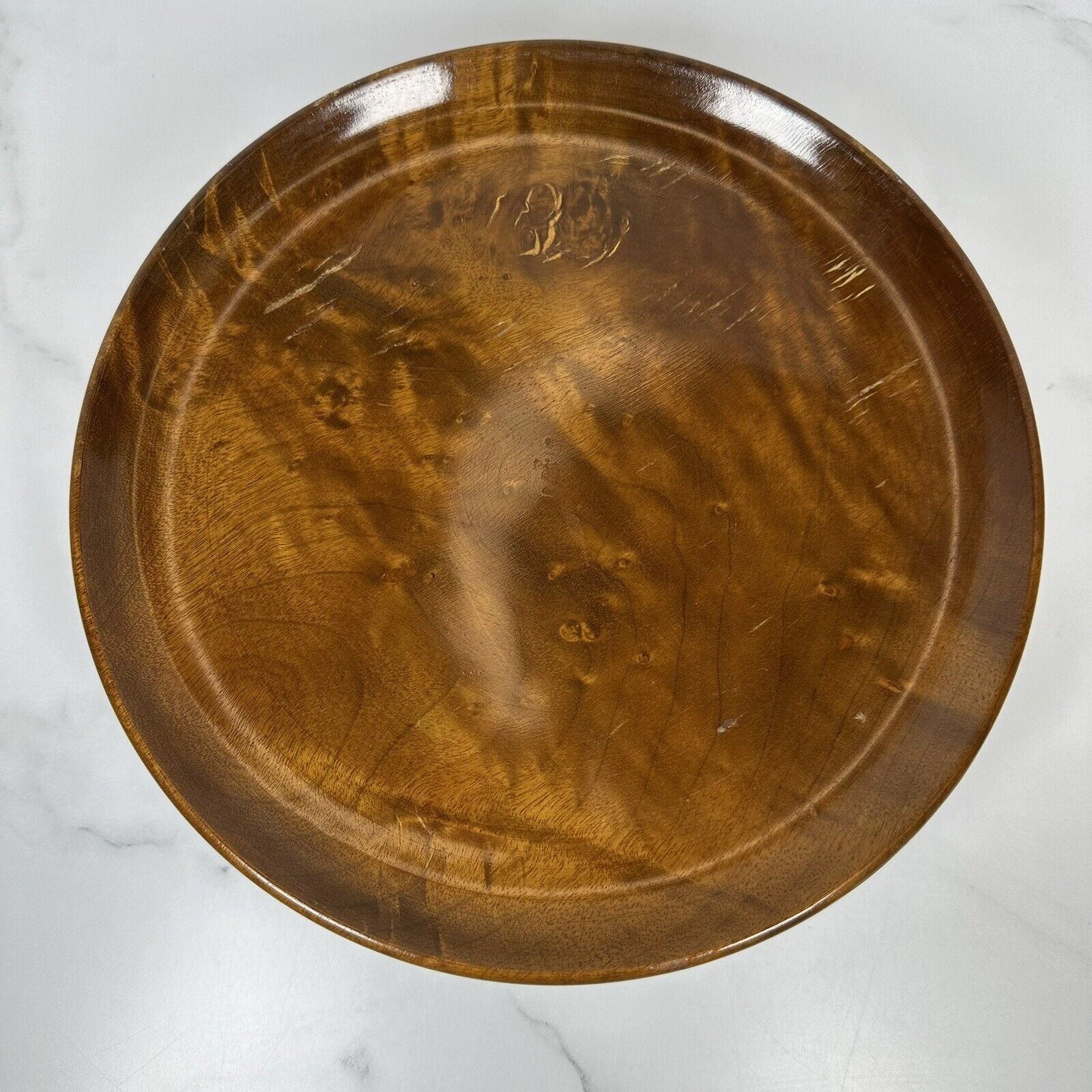 Vintage Myrtlewood Footed Pedestal Dish Tray Stunning MCM 10”across