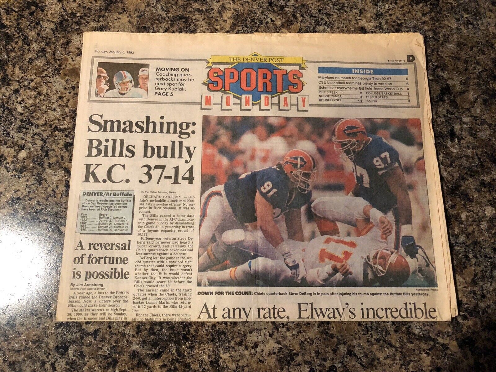 1992 Buffalo Bills vs Kansas City Chiefs Playoffs Newspaper.  Jim Kelly