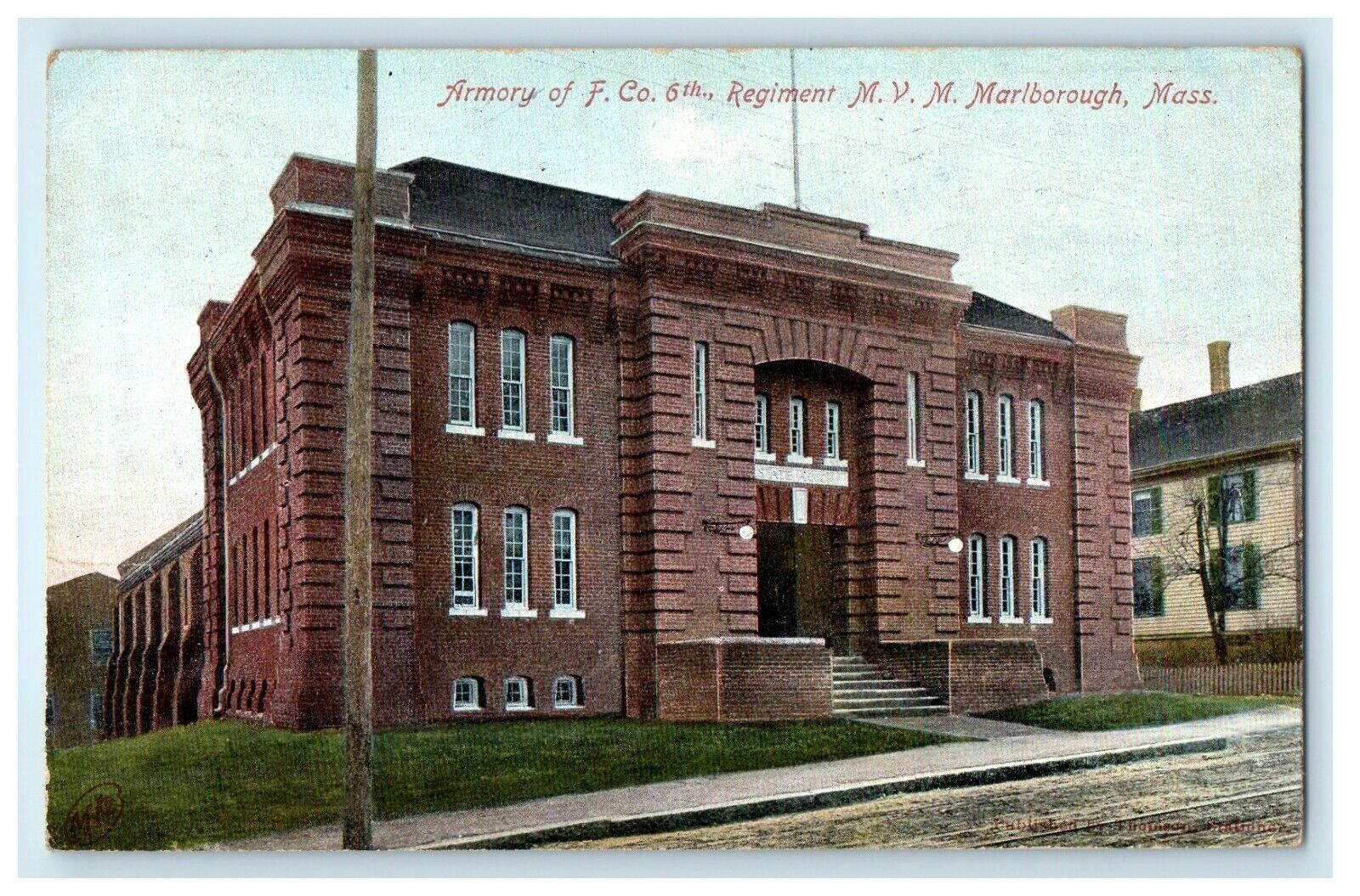 1908 Amory of F. Co 6th Regiment, M.V.M. Marlborough, Massachusetts MA Postcard