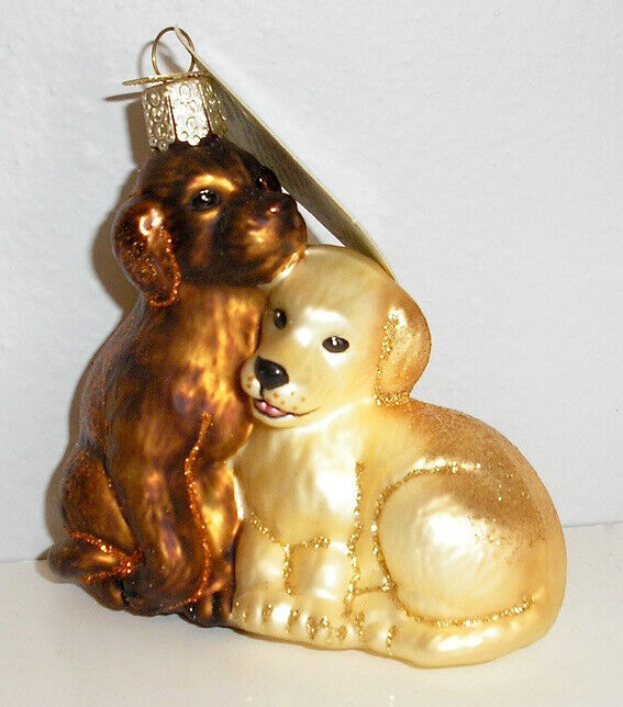 2009 OLD WORLD CHRISTMAS - PUPPY LOVE - BLOWN GLASS ORNAMENT NEW W/TAG