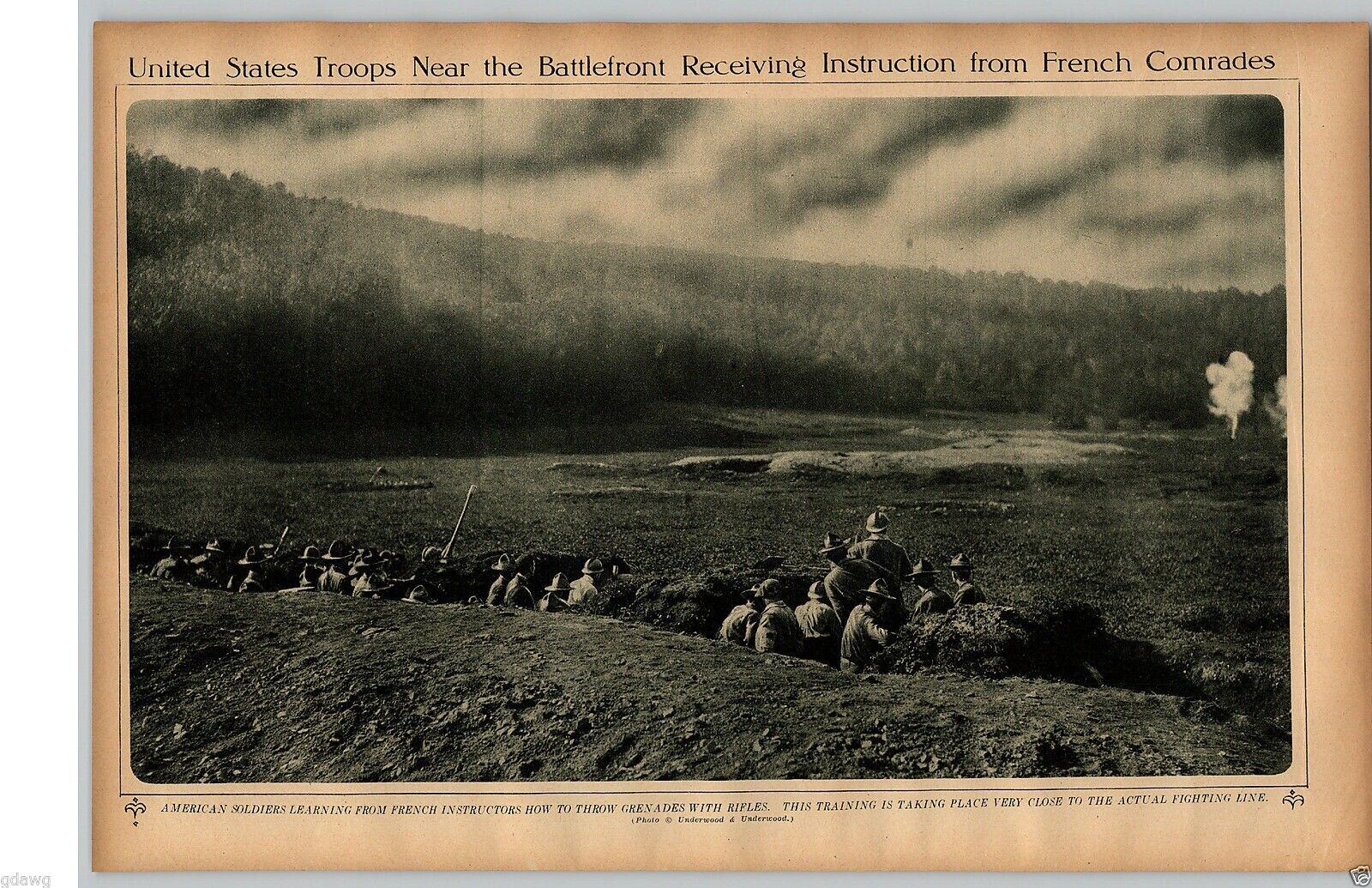 1917 Rotogravure Picture WWI French Teach American Rifle Throwing Grenades