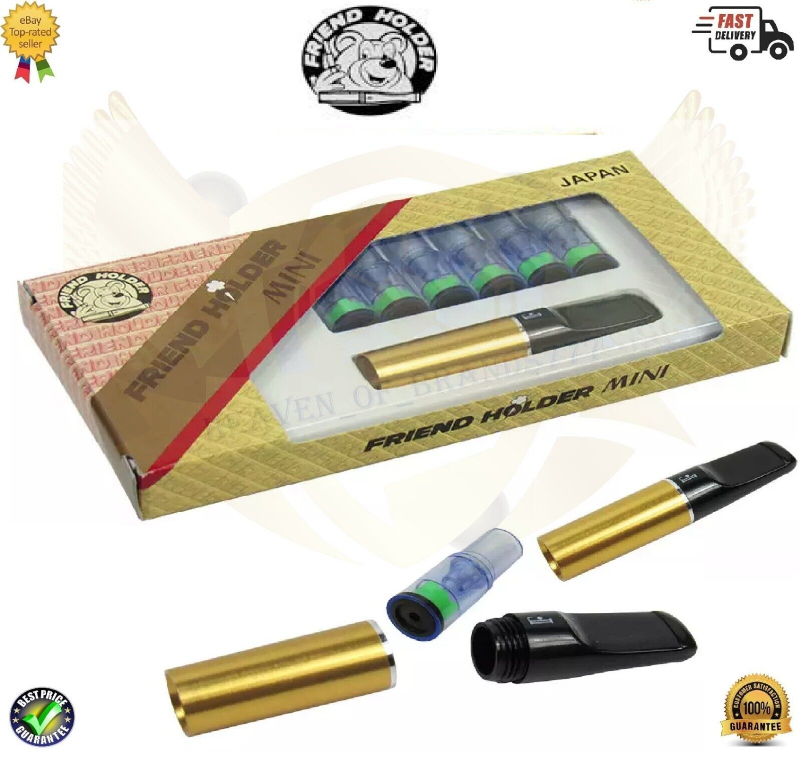 5 x Packs GOLD FRIEND HOLDER MINI For Regular Cigarettes & Roll Ups + Cartridges