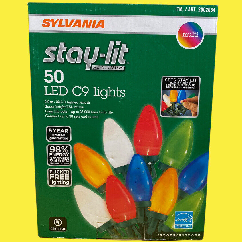 CHRISTMAS LIGHTS Sylvania Stay-lit 50-Count LED C9 Lights, Multi-Color  9.9M