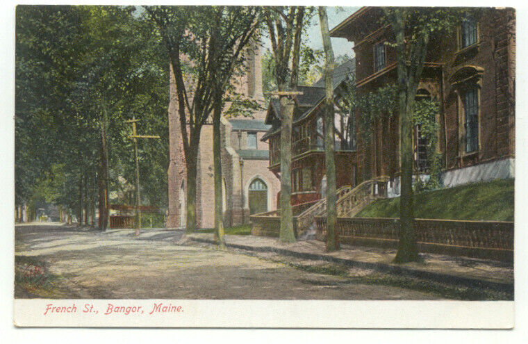 Bangor ME French Street Old Postcard - Maine