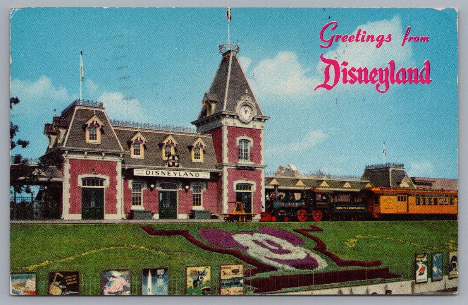 Greetings From Disneyland Entrance And Main Street Station Train Depot Postcard