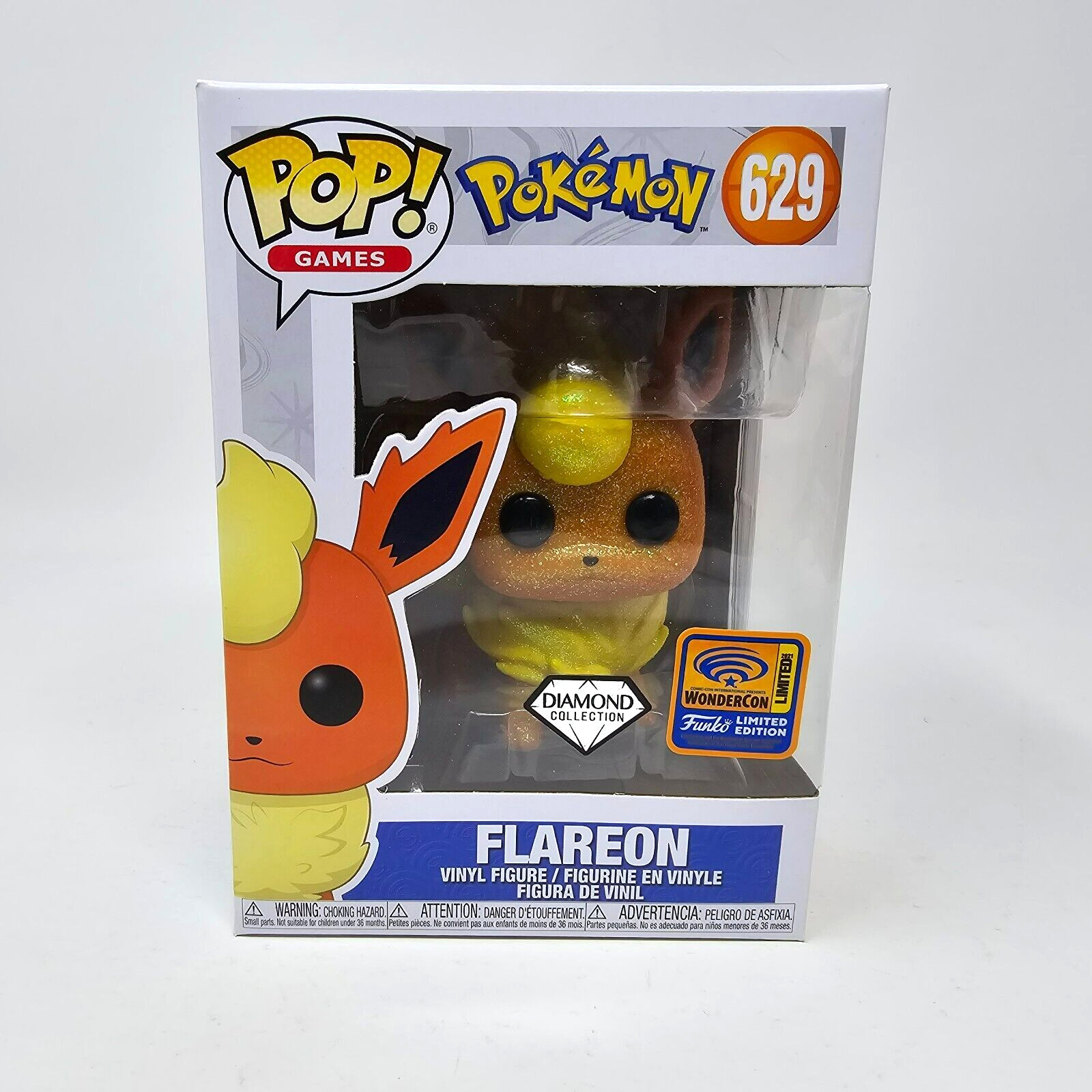 Funko Pop Pokemon Diamond Flareon #629 Official WonderCon Exclusive Sticker