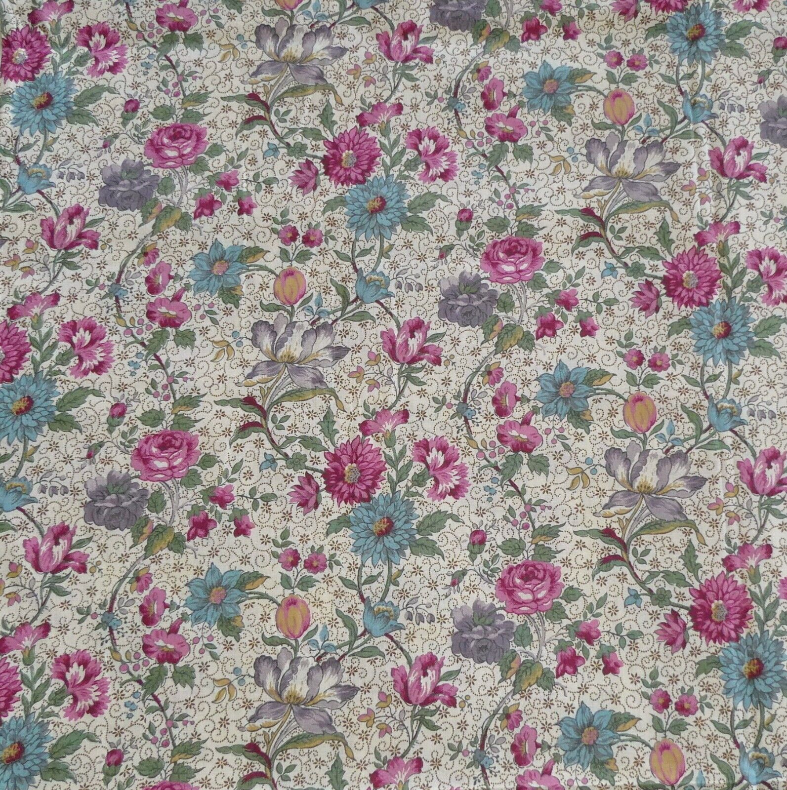 5 yards Vintage 1920s 30s Pink Blue Purple Flowers Cotton Fabric 34 1/2\