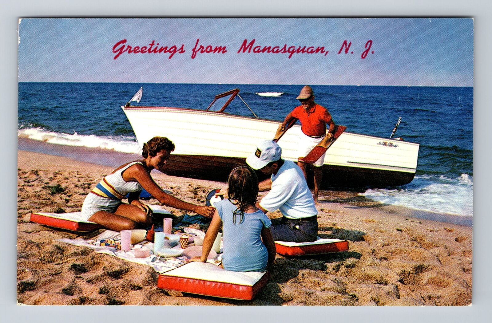 Manasquan NJ-New Jersey, Scenic Greetings, Beach Pic Nic, Vintage Postcard