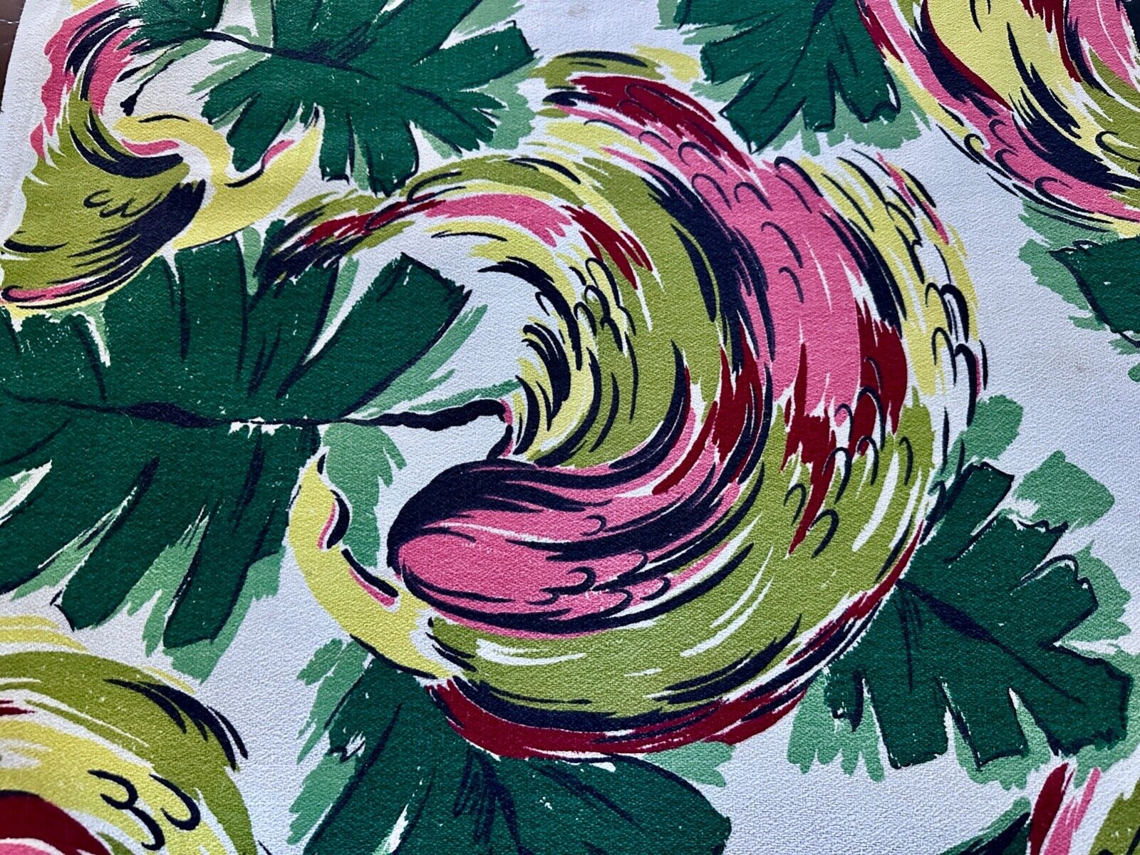 30s Banana Leaf Parakeets Delight Birds of Miami Beach Barkcloth Vintage Fabric