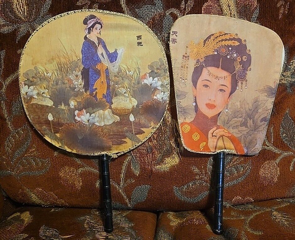 2 Vintage Silk Oriental Hand Fans